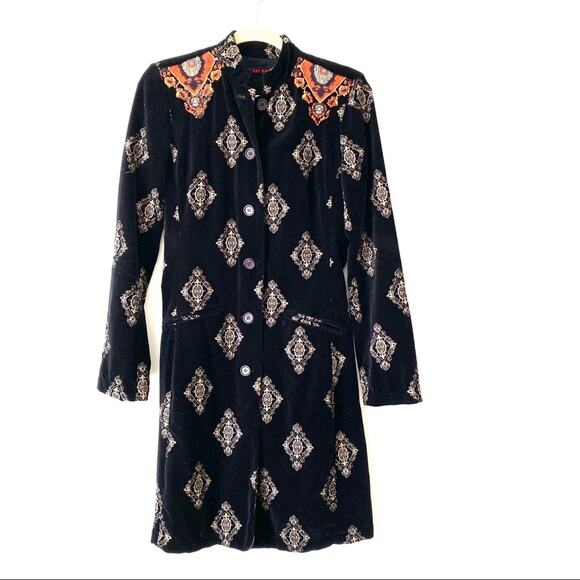 Johnny Was Black Velvet Embroidered Long Jacket Blazer size small - Picture 1 of 8